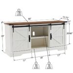 OKD Farmhouse Coffee Bar Cabinet, 58 Inch Buffet Sideboard Cabinet w/Sliding Barn Door, Adjustable Storage Shelves, Rustic Kitchen Storage Cabinet for Dining Room, Living Room, Antique White