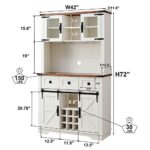 OKD Farmhouse Bar Cabinet with Sliding Barn Door, Kitchen Hutch Storage Cabinet w/Wine and Glass Rack, Drawers, Adjustable Shelves, Sideboard Buffet Pantry for Dining Room (Antique White)