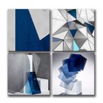Oilpa Art Blue Abstract Wall Art Blue and White for Living Room Decor 12×12 Modern Gray Abstract 3D Geometric Canvas Print Picture Framed Artwork Bathroom Bedroom Home Decor 4 Pieces