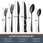 Black Silverware Set with Steak Knives for 8, 48-Piece Stainless Steel Flatware Cutlery Set, Kitchen Utensil Tableware Set With Titanium Black Plated,Includes Spoons Forks Knives, Dishwasher Safe