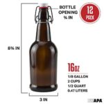 Ilyapa 16 Ounce Amber Swing Top Glass Beer Bottles for Home Brewing – Carbonated Drinks, Kombucha, Kefir, Soda, Juice, Fermentation, Glass Bottle with Airtight Rubber Seal Flip Caps