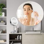 Lighted Makeup Mirror, LED Makeup Mirror Lighted Vanity Mirror with 3 Light Colors, Adjustable Brightness, USB Rechargeable, Smart Touch Screen, Double Sided Magnifying Cosmetic Mirror