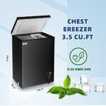 Chest Freezer 3.5 cu.ft Small Deep Freezer Mini Outdoor Black Chest Freezers with 7 Temperature and Removable Basket Settings Ideal for Apartment Office RV Cabin Kitchen
