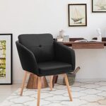 CangLong Faux Leather Side Upholstered Arm Dinging Chair with Wood Legs Set of 1,Black