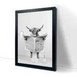 Black Framed Bathroom Decor – Funny Highland Cow Wall Art in Bathtub, Black and White Canvas Cow In Bathroom Picture, Humor Animals Bathroom Artwork Prints, Rustic Farmhouse Style Wall Decor Ready To Hang for Living Room, Bathroom, Bedroom, Kids Bathroom Decor
