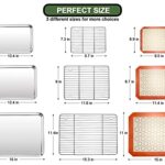 Baking Sheet Tray Cooling Rack with Silicone Baking Mat Set, Stainless Steel Cookie Pan with Cooling Rack For Oven, Set of 9 (3 Sheets + 3 Racks + 3 Mats), Warp Resistant & Heavy Duty & Easy Clean