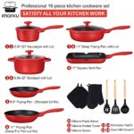 Pots and Pans Set Nonstick, imarku 16-Piece Granite Nonstick Cookware Sets, Non Stick Cooking Set Induction Pots and Pans, Scratch Resistant, Gifts for Women and Men, Red