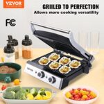 VEVOR Electric Contact Grills, 1500W Indoor Countertop Panini Press, Sandwich Maker with Non Stick,2 Reversible Iron Cooking Plates,0-446? Adjustable Temperature Control,Timer Function,120V