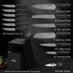Knife Set, 15 Pieces Damascus Kitchen Knife Set with Built in Knife Sharpener Block, Dishwasher Safe, German Stainless Steel Knife Block Set