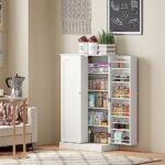Function Home 41″ Kitchen Storage Cabinet, Pantry Cabinet with Doors and Adjustable Shelves for Kitchen, Living Room and Dinning Room in White