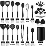 Homikit 27 Pieces Silicone Cooking Utensils Set with Holder, Kitchen Utensil Sets for Nonstick Cookware, Black Kitchen Tools Spatula with Stainless Steel Handle, Heat Resistant