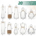 Tanlade Set of 20 Vintage Glass Flower Vase Small Bud Glass Vases for Flowers with Rope Design Rustic Decorative Clear Bud Vases for Wedding Decorations Centerpieces Living Room Home Table Decoration