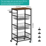 Kitchen Storage Cart on Wheels 4 Tier Utility Rolling Cart with Baskets Farmhouse Serving Cart with Handle Mesh Basket Pantry Cart Rack with Wooden Tabletop for Pantry Bathroom Office, Brown