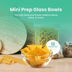 Mini 3.5 Inch Serving Bowls Kitchen Gadgets – 12 Small Glass Bowls 4 oz Capacity – Mini Prep Bowls with Lids for Kitchen Prep – Stackable Clear small Bowl Dessert Cups, for Dips, Nuts, Candy or Spice