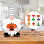 Interchangeable Wooden Gnome Decor DIY Holiday Seasonal Tiered Tray Decoration with Magnet Pieces Detachable Welcome Sign for Home 4th of July Holiday Decorations(Cute Style)