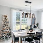 Farmhouse Kitchen Light Fixtures, 4-Light Adjustable Dining Room Light Fixture Over Table with Wood Frame, Rustic Wood Chandeliers Black Hanging Pendant Lighting for Pool Table lights, Restaurant Lamp