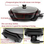 Moss & Stone Nonstick Electric Skillet 12 Inch Aluminum Electric Fryer With 2 Layers Of Non-Stick Coating | Adjustable Temperature Control | Lid With Steam Vent, Electric Deep Dish Skillet