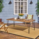 Christopher Knight Home Kama Patio Dining, Rectangular, 72″, Acacia Wood Table Top, Rustic Iron Hairpin Legs, Teak Finish, Metal