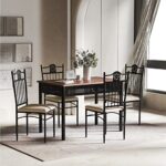 Tangkula 5 Pieces Dining Table and Chairs Set, Vintage Retro Wood Top Metal Frame Padded Seat Dining Table Set Home Kitchen Dining Room Furniture