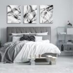 Creoate Black and White Grey Wall Art for Bedroom, 3 Panels Abstract Lines Art Canvas Print Framed Set Artwork Modern Home Decoration for Bathroom Living Room…