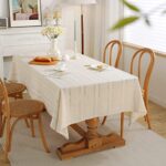 GSG Rustic Linen Table Cloth Boho Style Cream,Kitchen Dining Room Tablecloths for Rectangle Tables, Washable Wrinkle Resistant,60 x 104 inches
