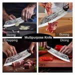 Huusk Hand Forged Kitchen Knife Butcher Knife Full Tang Chef Knife High Carbon Steel Meat Cleaver Ultra Sharp Cooking Knife Vegetables Meat Chopping Knife with Gift Box Boning Knife for Kitchen BBQ