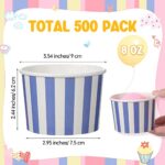 500 Pieces Ice Cream Cups Bulk 8 oz Paper Dessert Bowls Assorted Colors Striped Snack Cups Small Disposable Bowls Disposable Soup Cups for Ice Cream Dessert Yogurt Hot or Cold Food Supplies, 10 Colors