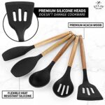 Zulay Kitchen Utensils Set – Non-Stick Silicone Cooking Utensils Set with Authentic Acacia Wood Handles – 5 Piece Silicone Utensil Set – Silicone Kitchen Utensils Set (Black)