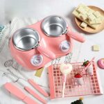 Chocolate Melting Pot, Pink Kitchen DIY Electric Chocolate Fondue Melter Machine Set Mini Fondue Candy Maker with Double Melting Pot for Melts Chocolate, Cheese, Candy and Butter