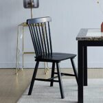 Livinia Toto Malaysian Oak Dining Chair Set of Two, Country Farmhouse High Spindle Back Wooden Side Chairs (Black)…