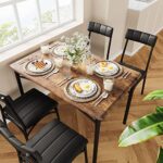 Amyove Kitchen Table and Chairs, Dining Room Table Set for 4 with Upholstered Chairs, Kitchen Table Set Metal and Wood Rectangular Dining Table for Small Space, Apartment, Breakfast, Rustic Brown