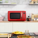 Galanz GLCMKZ07RDR07 Retro Countertop Microwave Oven with Auto Cook & Reheat, Defrost, Quick Start Functions, Easy Clean with Glass Turntable, Pull Handle.7 cu ft, Red