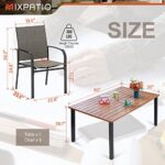MIXPATIO 7-Piece Outdoor Dining Set 6 Brown Textilene Chairs and Teak Color Tabletop Outdoor Dining Table with 1.57″~2″ Umbrella Hole for Deck Garden Backyard