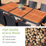 Devoko Outdoor Patio Dining Sets 9 Pieces Wicker Outdoor Dining Table and Chairs Set with Acacia Wood Table Top and Widened Armrests for Backyard, Garden, Deck