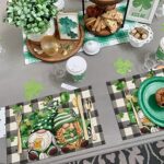 St. Patrick’s Day Gnomes Placemats Set of 4,12×18 Inch Gnomes with Truck Buffalo Plaid Shamrock Heat-Resistant Place Mats,Green Irish Table Decors for Seasonal Farmhouse Kitchen Dining Holiday Party