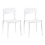 CangLong Slat Back PP Plastic Dining Chairs, Set of 2, White