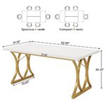 Tribesigns Modern Dining Table for 6 People, 63 L x31W x 30 H Inches Rectangle Kitchen Table Dinner Table for Dinning Room&Kitchen, Living Room,White & Gold