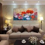 Arjun Red Flowers Canvas Wall Art Painting Colorful Florals Picture, Vintage Wildflowers Artwork Large Size Framed for Living Room Bedroom Bathroom Kitchen Home Office Decor, 48″x24″ One Panel