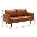 Kingfun 65″ Faux Leather Loveseat Sofas for Living Room, Small Sofa Couches for Small Spaces Bedroom with Solid Wooden Frame and Padded Cushion, Mid Century Modern Decor Love Seats Furniture (Brown)
