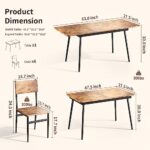 Qsun 7-Piece 63″ Dining Table Set for 4-6 People, Extendable Kitchen Table Set with 6 Chairs, Dining Room Table with Metal Frame and Solid MDF Wood Board for Kitchen, Rustic Brown