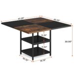 Tribesigns Square Dining Table for 4, 43 inch Kitchen Table Small Dinner Table with Storage Shelf Metal Legs Wood Table Top for Home Dining Room Living Room, Black Rustic Brown