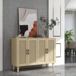 Panana Buffet Storage Cabinet with Rattan Decorating 4 Doors Living Room Kitchen Sideboard 48.43 x 34.65 x 15 inch (Natural Wood)