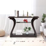 SUPER DEAL 3 Shelf Wood Console Table with Curved Frame, 47 in Narrow Hallway Table Decorative Sofa Side Table Accent Furniture for Entryway Living Room, Espresso