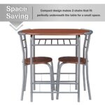 VECELO 3-Piece Bar Table Set, Round Tabletop & Chair for Kitchen Dining Room Breakfast, Built-in Wine Rack, Space Saving, 31.5″ Length X 21″ Width, Brown