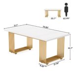 Tribesigns Modern Dining Table for 6-8 People, 70.8 Inches Long White Dining Room Table for Kitchen, Wood Kitchen Table with Gold Metal Legs, Rectangular Dinner Table for Dining Room, Family Gathering