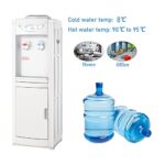 Water Cooler Dispenser 5 Gallon, Top Loading Water Dispenser Hot and Cold Water Dispenser with Storage Cabinet Child Safety Lock for Home Office, White