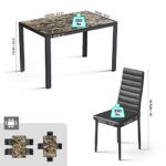 Gizoon 5 Piece Glass Dining Table Set, Kitchen Table and Chairs for 4, PU Leather Modern Dining Room Sets for Home, Kitchen, Dining Room (Marble)