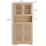 Irontar Rattan Bathroom Storage Cabinet, Freestanding Bathroom Cabinet with Open Shelf, Large Display Cabinet with Rattan Doors, Kitchen Pantry Cabinet, 23.6 x 11.8 x 50.4 Inches, Natural CWG006M