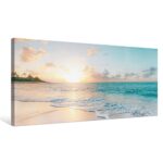 Goldfoilart Beach Wall Art Sunset Pictures Ocean Prints Romantic Sea Coastal Waves Canvas Paintings for Living Room Bedroom Bathroom Office Framed Artwork Decorations Wall Decor 20″ x 40″