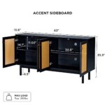 AMERLIFE 63″ Sideboard Buffets Cabinet, 2-Adjustable Shelves Storage Cabinet & 4 Doors, Large Accent Storage Credenzas for Living Room, Black